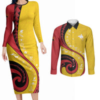 Papua New Guinea Independence Couples Matching Long Sleeve Bodycon Dress and Long Sleeve Button Shirt Special Style Yellow Version LT05 Yellow - Polynesian Pride