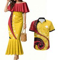 Papua New Guinea Independence Couples Matching Mermaid Dress and Hawaiian Shirt Special Style Yellow Version LT05 Yellow - Polynesian Pride