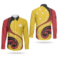 Papua New Guinea Independence Couples Matching Off The Shoulder Long Sleeve Dress and Long Sleeve Button Shirt Special Style Yellow Version LT05 - Polynesian Pride