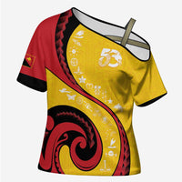 Papua New Guinea 50th Independence Anniversary Cross Shoulder Shirt Special Style Yellow Version - Polynesian Pride