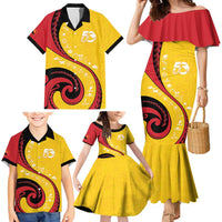 Papua New Guinea 50th Independence Anniversary Family Matching Mermaid Dress and Hawaiian Shirt Special Style Yellow Version - Polynesian Pride