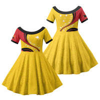 Papua New Guinea Independence Family Matching Off The Shoulder Long Sleeve Dress and Hawaiian Shirt Special Style Yellow Version LT05 Daughter's Dress Yellow - Polynesian Pride