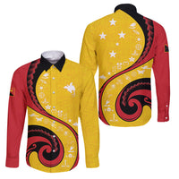 Papua New Guinea Independence Family Matching Puletasi and Hawaiian Shirt Special Style Yellow Version LT05 Dad's Shirt - Long Sleeve Yellow - Polynesian Pride