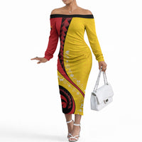 Papua New Guinea Independence Off The Shoulder Long Sleeve Dress Special Style Yellow Version LT05 Women Yellow - Polynesian Pride