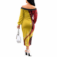 Papua New Guinea Independence Off The Shoulder Long Sleeve Dress Special Style Yellow Version LT05 - Polynesian Pride