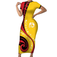 Papua New Guinea Independence Short Sleeve Bodycon Dress Special Style Yellow Version LT05 Long Dress Yellow - Polynesian Pride