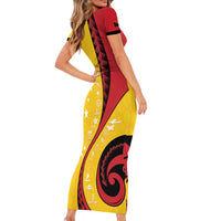 Papua New Guinea Independence Short Sleeve Bodycon Dress Special Style Yellow Version LT05 - Polynesian Pride
