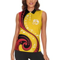 Papua New Guinea 50th Independence Anniversary Women Sleeveless Polo Shirt Special Style Yellow Version - Polynesian Pride