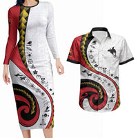 Papua New Guinea Independence Couples Matching Long Sleeve Bodycon Dress and Hawaiian Shirt Special Style White Version LT05 White - Polynesian Pride