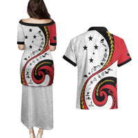 Papua New Guinea 50th Independence Anniversary Couples Matching Puletasi and Hawaiian Shirt Special Style White Version - Polynesian Pride