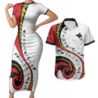 Papua New Guinea Independence Couples Matching Short Sleeve Bodycon Dress and Hawaiian Shirt Special Style White Version LT05 White - Polynesian Pride