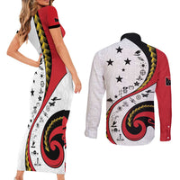 Papua New Guinea 50th Independence Anniversary Couples Matching Short Sleeve Bodycon Dress and Long Sleeve Button Shirt Special Style White Version - Polynesian Pride