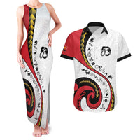 Papua New Guinea 50th Independence Anniversary Couples Matching Tank Maxi Dress and Hawaiian Shirt Special Style White Version - Polynesian Pride