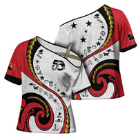 Papua New Guinea 50th Independence Anniversary Cross Shoulder Shirt Special Style White Version - Polynesian Pride