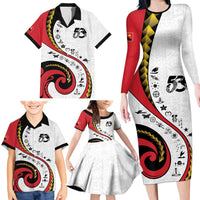 Papua New Guinea Independence Family Matching Long Sleeve Bodycon Dress and Hawaiian Shirt Special Style White Version LT05 - Polynesian Pride