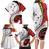 Papua New Guinea Independence Family Matching Long Sleeve Bodycon Dress and Hawaiian Shirt Special Style White Version LT05 Mom's Dress White - Polynesian Pride