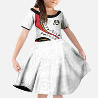 Papua New Guinea 50th Independence Anniversary Family Matching Off Shoulder Maxi Dress and Hawaiian Shirt Special Style White Version - Polynesian Pride