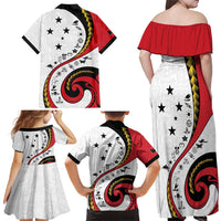 Papua New Guinea 50th Independence Anniversary Family Matching Off Shoulder Maxi Dress and Hawaiian Shirt Special Style White Version - Polynesian Pride