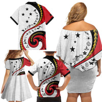Papua New Guinea 50th Independence Anniversary Family Matching Off Shoulder Short Dress and Hawaiian Shirt Special Style White Version - Polynesian Pride