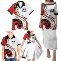 Papua New Guinea 50th Independence Anniversary Family Matching Puletasi and Hawaiian Shirt Special Style White Version - Polynesian Pride