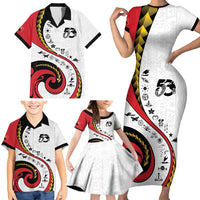 Papua New Guinea 50th Independence Anniversary Family Matching Short Sleeve Bodycon Dress and Hawaiian Shirt Special Style White Version - Polynesian Pride