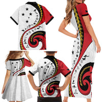 Papua New Guinea Independence Family Matching Short Sleeve Bodycon Dress and Hawaiian Shirt Special Style White Version LT05 Mom's Dress White - Polynesian Pride