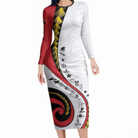Papua New Guinea Independence Long Sleeve Bodycon Dress Special Style White Version LT05 Long Dress White - Polynesian Pride