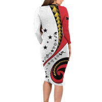 Papua New Guinea Independence Long Sleeve Bodycon Dress Special Style White Version LT05 - Polynesian Pride
