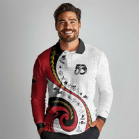 Papua New Guinea 50th Independence Anniversary Long Sleeve Polo Shirt Special Style White Version - Polynesian Pride