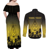 Personalised Palau Independence Day Couples Matching Off Shoulder Maxi Dress and Long Sleeve Button Shirt Palauan Tattoo Pattern LT05 - Polynesian Pride
