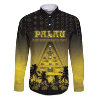 Personalised Palau Independence Day Family Matching Mermaid Dress and Hawaiian Shirt Palauan Tattoo Pattern LT05 Dad's Shirt - Long Sleeve Black - Polynesian Pride