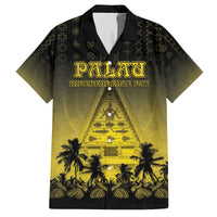 Personalised Palau Independence Day Family Matching Off The Shoulder Long Sleeve Dress and Hawaiian Shirt Palauan Tattoo Pattern LT05 Dad's Shirt - Short Sleeve Black - Polynesian Pride