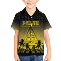 Personalised Palau Independence Day Family Matching Off The Shoulder Long Sleeve Dress and Hawaiian Shirt Palauan Tattoo Pattern LT05 Son's Shirt Black - Polynesian Pride