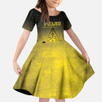 Personalised Palau Independence Day Family Matching Short Sleeve Bodycon Dress and Hawaiian Shirt Palauan Tattoo Pattern LT05 Daughter's Dress Black - Polynesian Pride