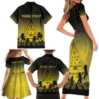 Personalised Palau Independence Day Family Matching Short Sleeve Bodycon Dress and Hawaiian Shirt Palauan Tattoo Pattern LT05 - Polynesian Pride