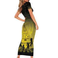 Personalised Palau Independence Day Family Matching Short Sleeve Bodycon Dress and Hawaiian Shirt Palauan Tattoo Pattern LT05 - Polynesian Pride