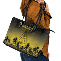 Palau Independence Day Leather Tote Bag Palauan Tattoo Pattern - Polynesian Pride