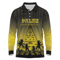 Personalised Palau Independence Day Long Sleeve Polo Shirt Palauan Tattoo Pattern - Polynesian Pride