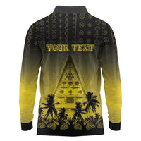 Personalised Palau Independence Day Long Sleeve Polo Shirt Palauan Tattoo Pattern - Polynesian Pride