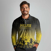 Personalised Palau Independence Day Long Sleeve Polo Shirt Palauan Tattoo Pattern - Polynesian Pride