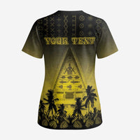 Personalised Palau Independence Day Scrub Top Palauan Tattoo Pattern - Polynesian Pride