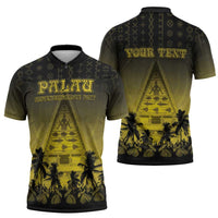 Personalised Palau Independence Day Zipper Polo Shirt Palauan Tattoo Pattern - Polynesian Pride
