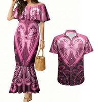 Aotearoa Breast Cancer Couples Matching Mermaid Dress and Hawaiian Shirt Maori Tribal Pattern