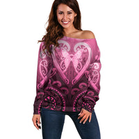Aotearoa Breast Cancer Off Shoulder Sweater Maori Tribal Pattern LT05 Women Pink - Polynesian Pride