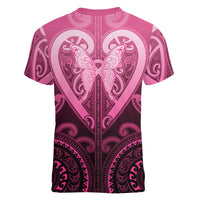 Aotearoa Breast Cancer Women V-Neck T-Shirt Maori Tribal Pattern