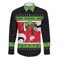 New Zealand Funny Christmas Family Matching Long Sleeve Bodycon Dress and Hawaiian Shirt Maori Tiki LT05 Dad's Shirt - Long Sleeve Black - Polynesian Pride