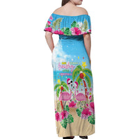Hawaii Christmas Family Matching Off Shoulder Maxi Dress and Hawaiian Shirt Deck The Palms Holiday Flamingos