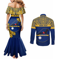 Personalised Repubrikin Naoero Independence Day Couples Matching Mermaid Dress and Long Sleeve Button Shirt Tamanu With Coat Of Arms LT05 - Polynesian Pride