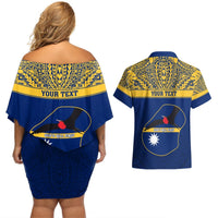 Personalised Repubrikin Naoero Independence Day Couples Matching Off Shoulder Short Dress and Hawaiian Shirt Tamanu With Coat Of Arms LT05 - Polynesian Pride