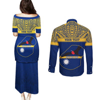 Personalised Repubrikin Naoero Independence Day Couples Matching Puletasi Dress and Long Sleeve Button Shirt Tamanu With Coat Of Arms LT05 - Polynesian Pride